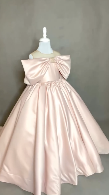 Sweet Ball Gown Satin With Bow Knot Flower Girl Dress C6087