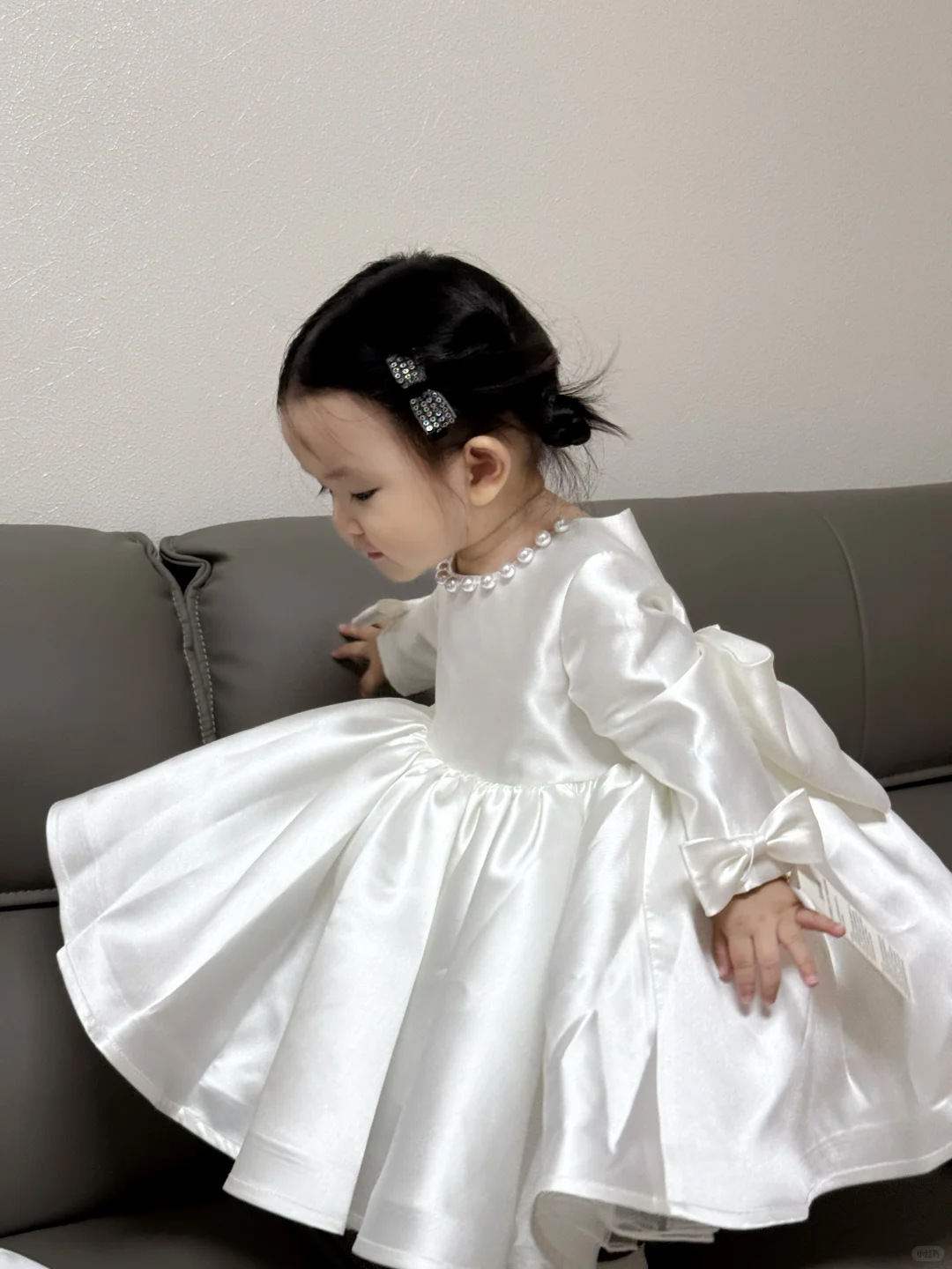 Cute Ball Gown Satin With Long Sleeves Flower Girl Dress C6092