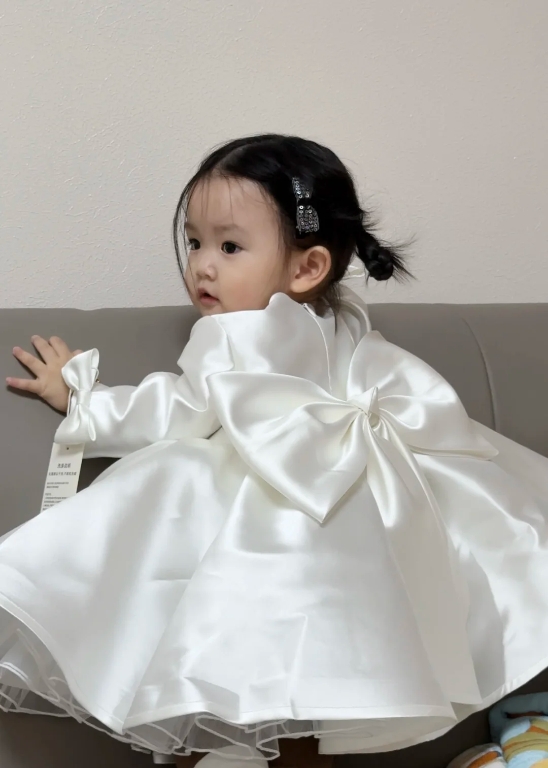Cute Ball Gown Satin With Long Sleeves Flower Girl Dress C6092