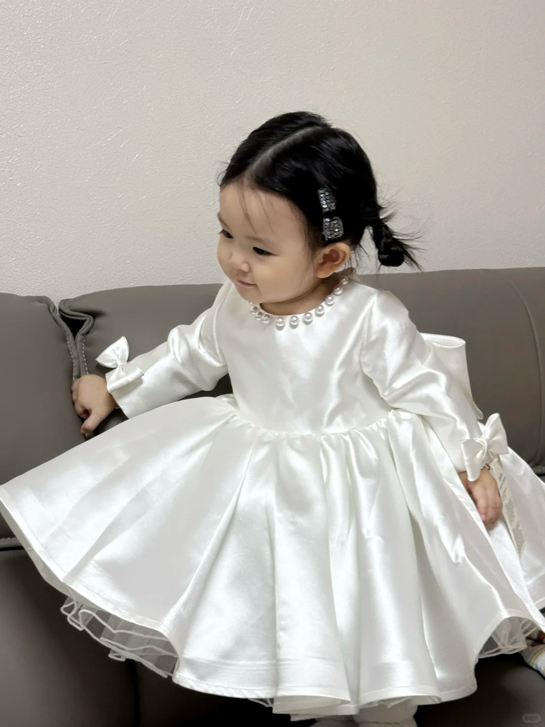 Cute Ball Gown Satin With Long Sleeves Flower Girl Dress C6092