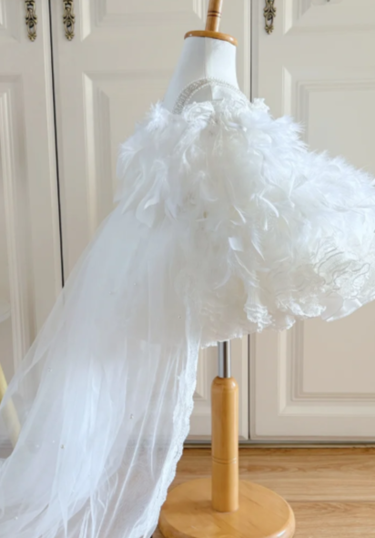 Cute Ball Gown Tulle With Train Flower Girl Dress C6094