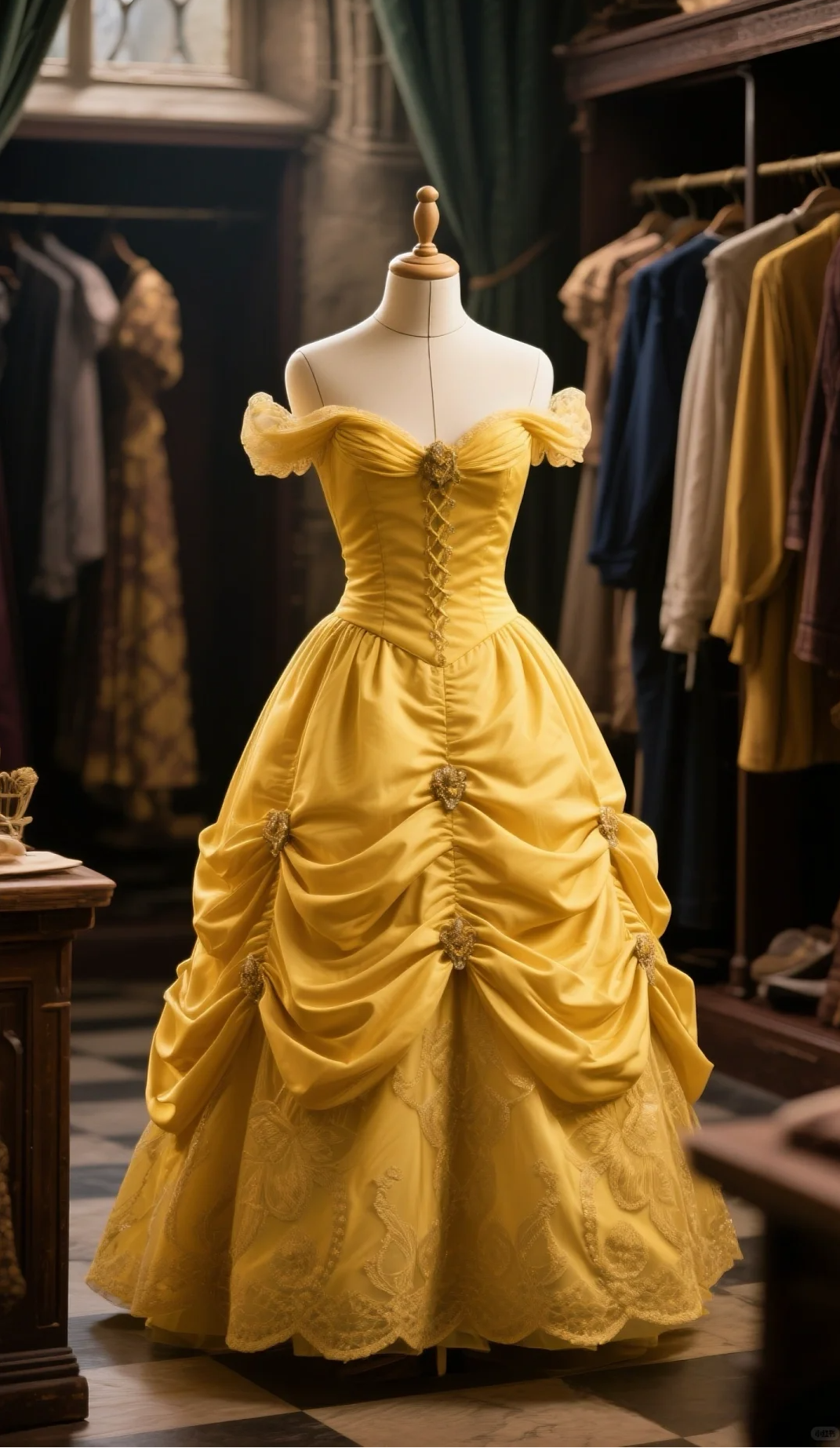 Princess Yellow Ball Gown Off The Shoulder Satin Lace Long Prom Dress, Evening Dress C6106