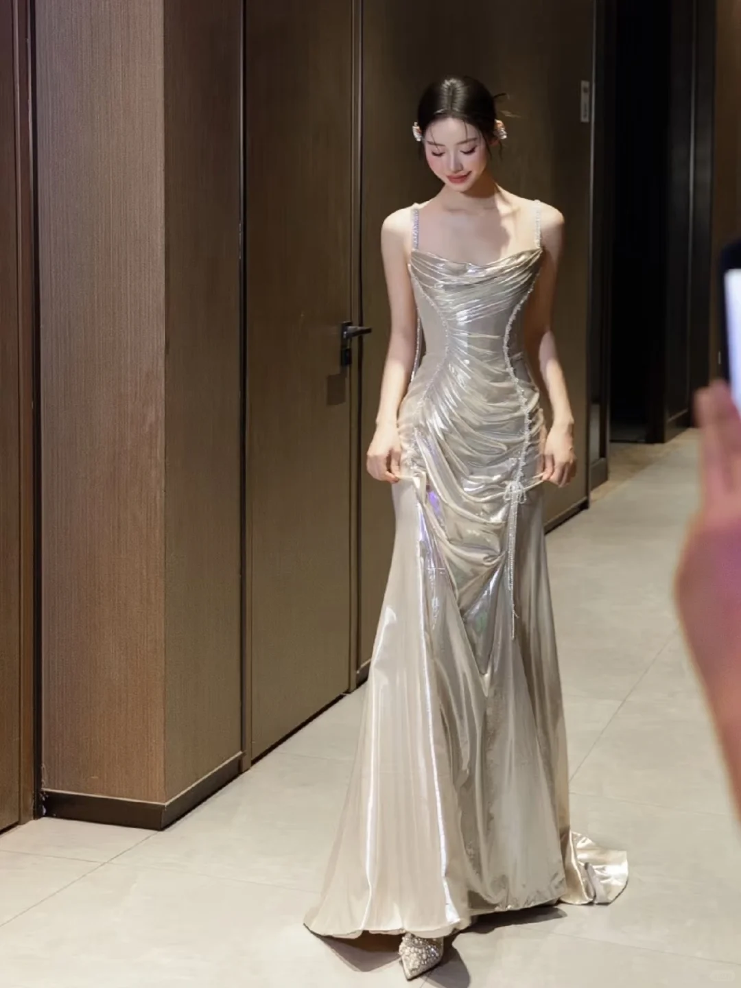 Delicate Mermaid Spaghetti Straps Satin Long Prom Dress, Evening Dress C6135