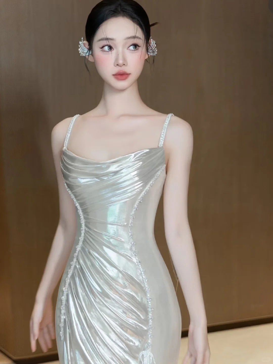 Delicate Mermaid Spaghetti Straps Satin Long Prom Dress, Evening Dress C6135