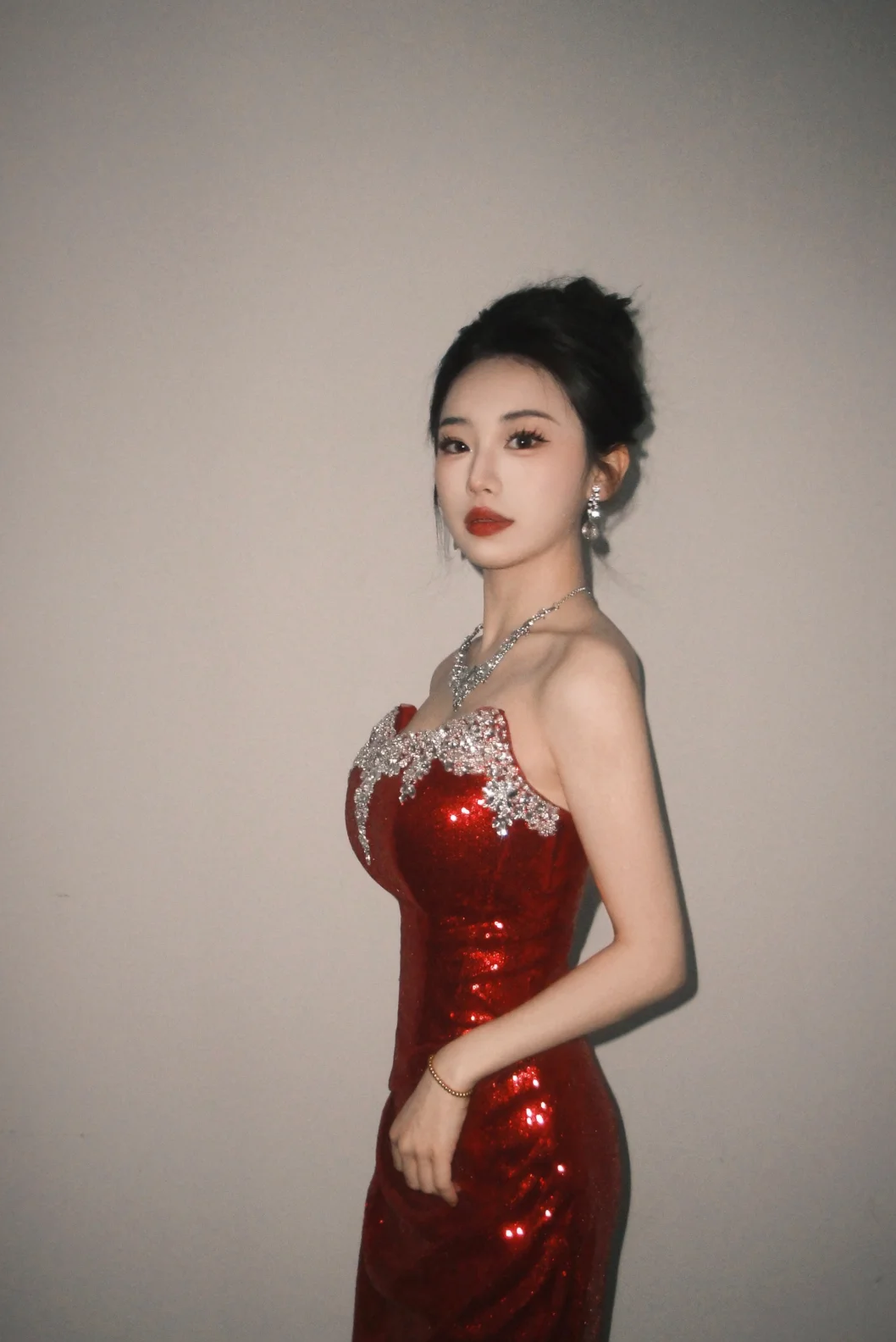 Sparkly Burgundy Mermaid Strapless Satin Sequin Beaded Long Prom Dress, Evening Dress C6137