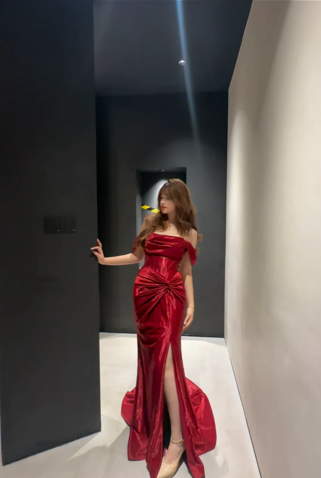 Elegant Pretty Mermaid Off The Shoulder Burgundy Satin Slit Long Prom Dress, Evening Dress C6139