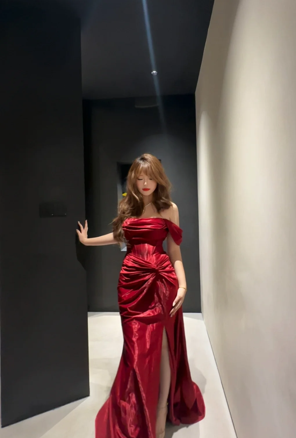 Elegant Pretty Mermaid Off The Shoulder Burgundy Satin Slit Long Prom Dress, Evening Dress C6139
