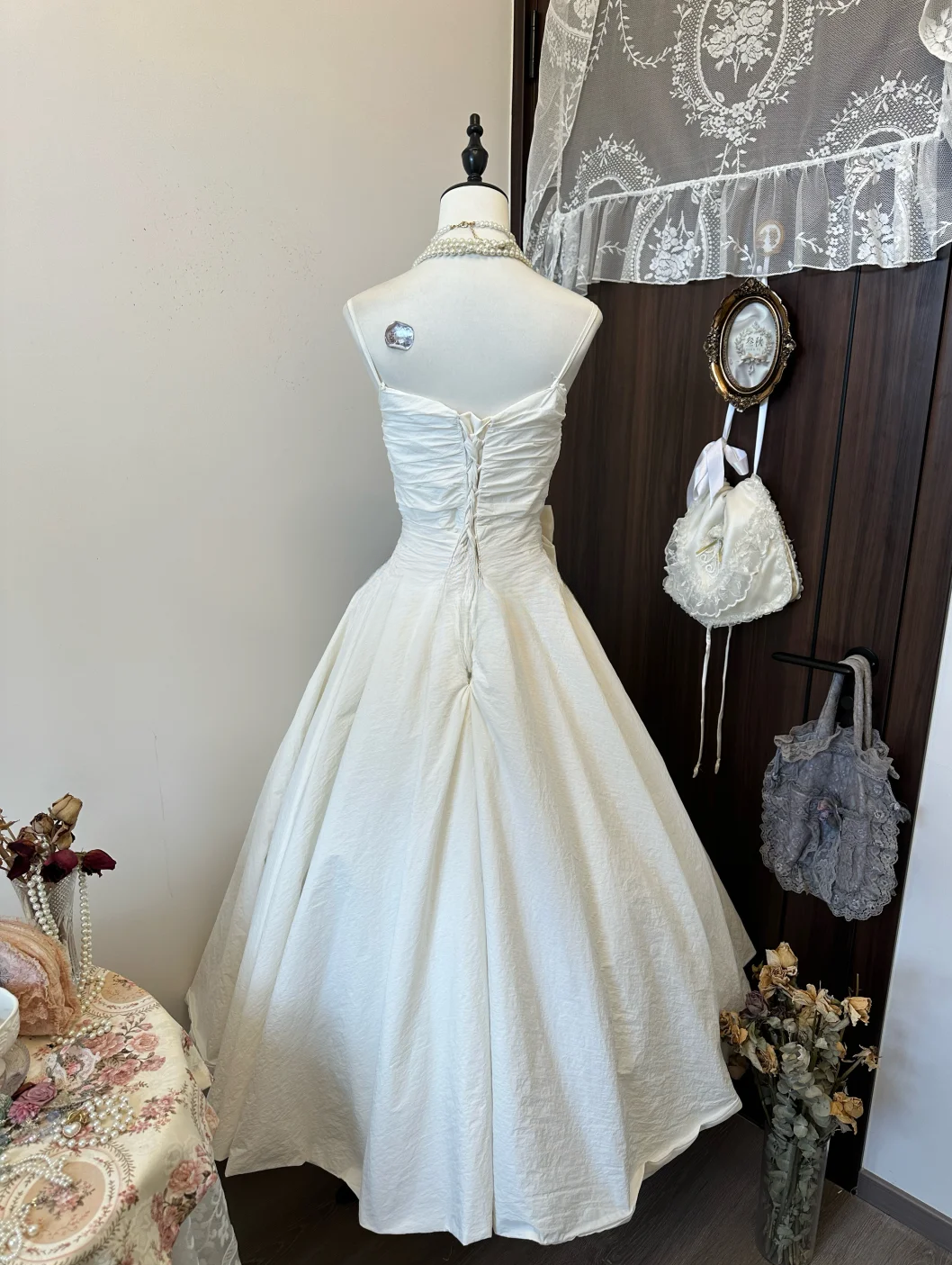 Cute A Line Spaghetti Straps Pleated Satin Long Prom Dress, Evening Dress C6144