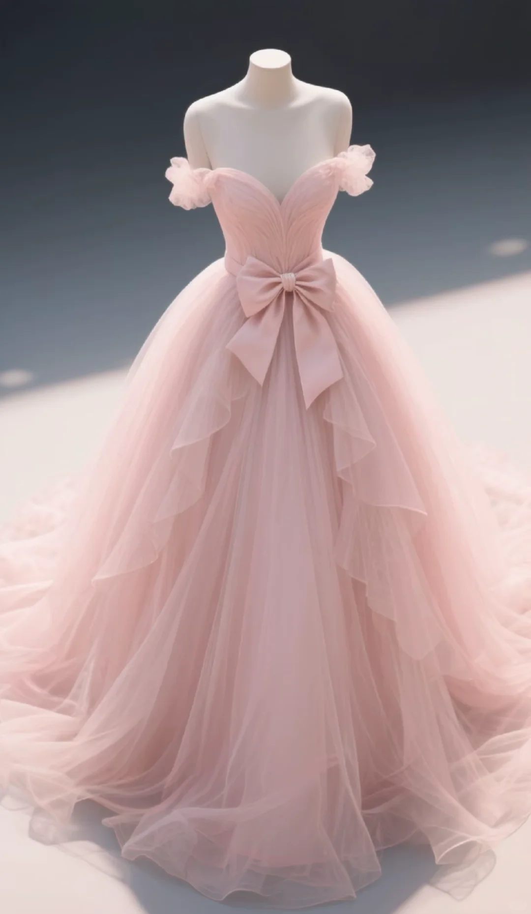 Soft Pink Ball Gown Off The Shoulder Tulle Long Prom Dress, Evening Dress C6148