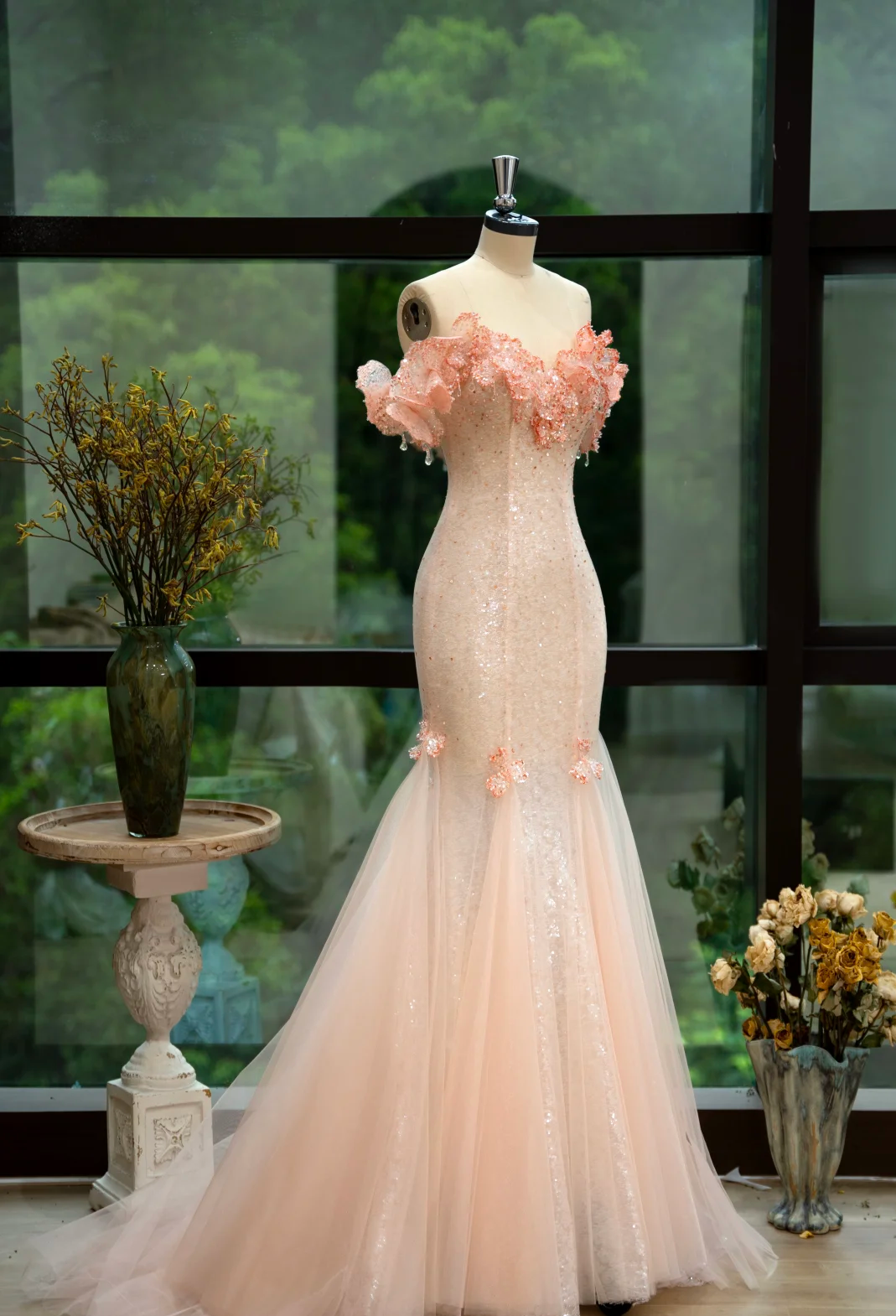 Pretty Fashion Mermaid Off The Shoulder Tulle Sequin Long Prom Dress, Evening Dress C6150