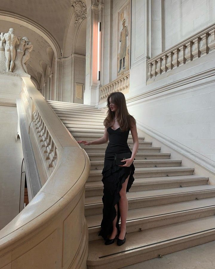 Charming Mermaid Spaghetti Straps Black Satin Ruffle Slit Long Prom Dress, Evening Dress C6158