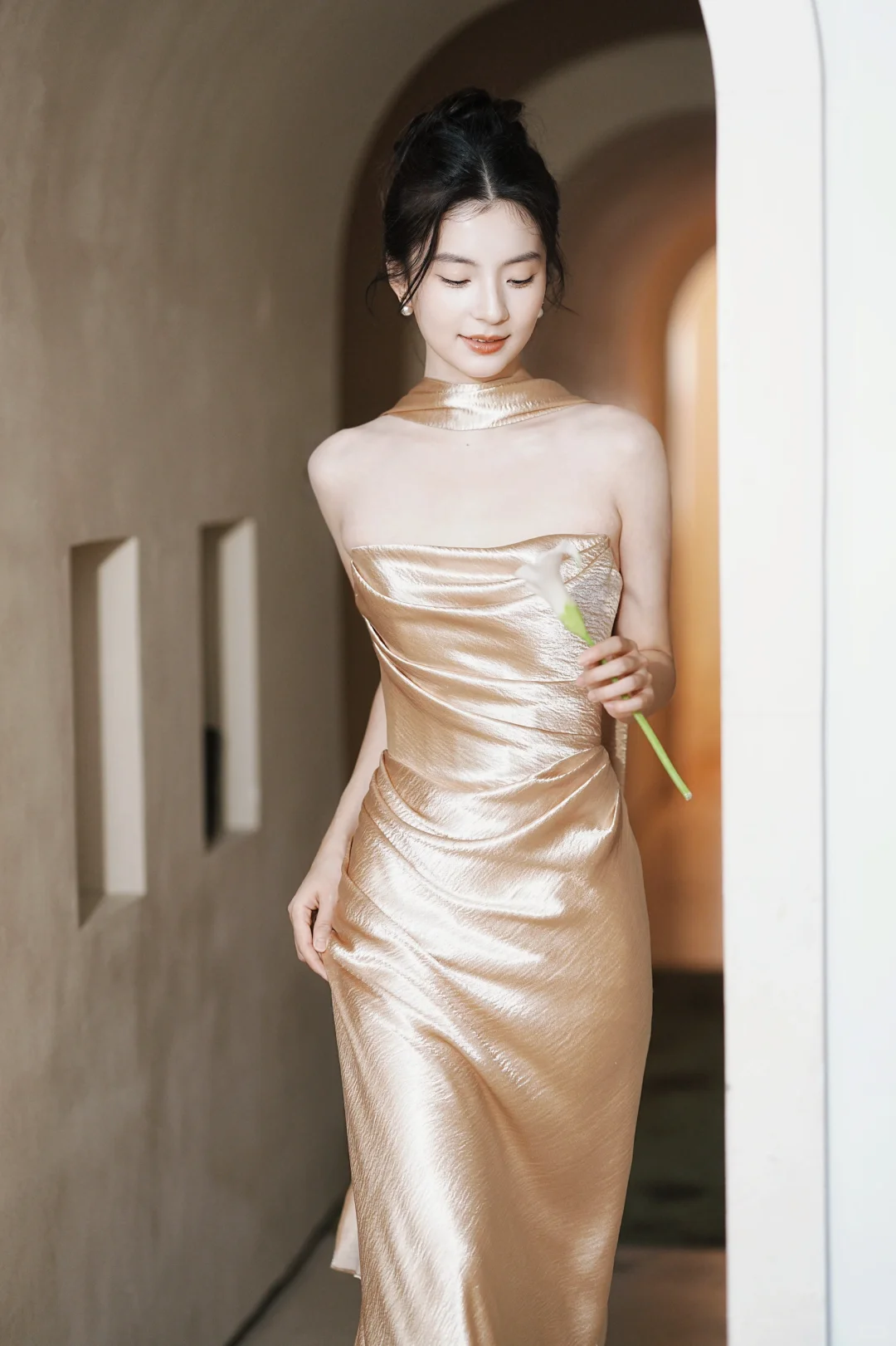 Classy Mermaid Strapless Satin Long Prom Dress, Evening Dress C6168