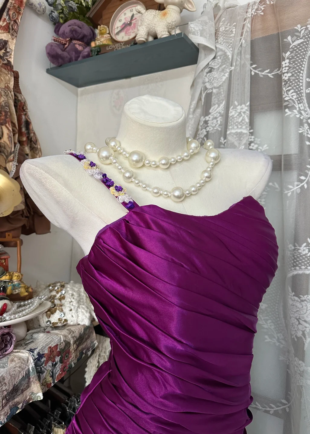 Chic Mermaid One Shoulder Pleated Satin Long Prom Dress, Evening Dress C6183