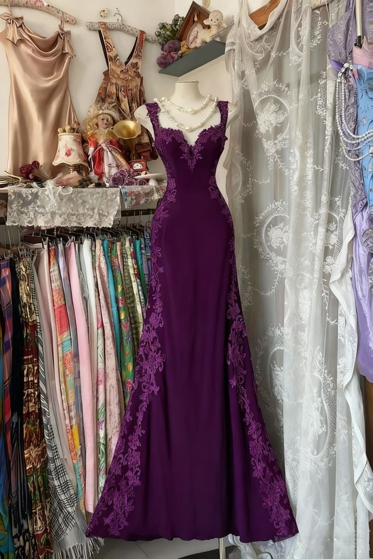 Pretty Mermaid Sweetheart Satin Lace Long Prom Dress, Evening Dress C6185