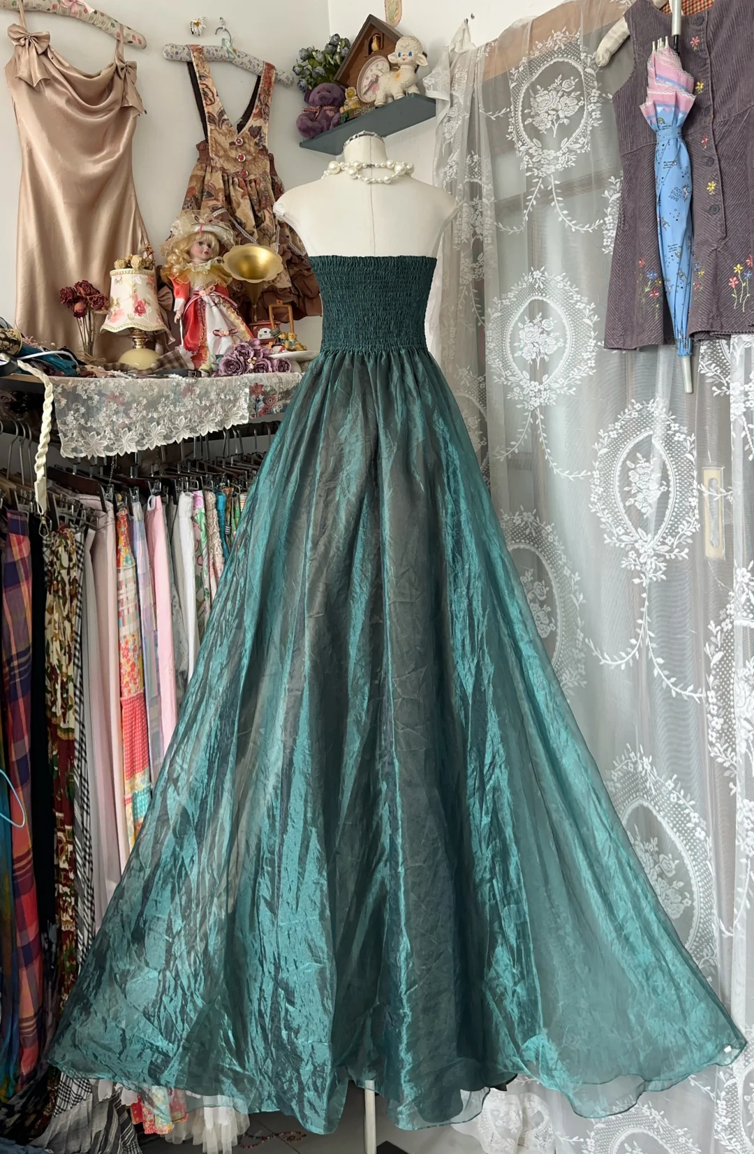 Vintage Strapless A Line Satin Long Prom Dress, Evening Dress C6189