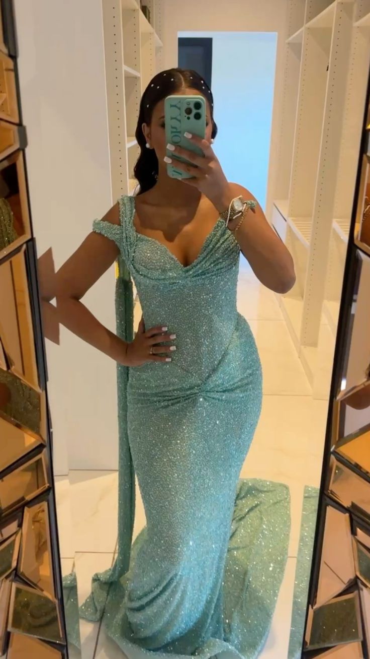 Gorgeous Mermaid Off The Shoulder Sequin Long Prom Dress, Evening Dress C6195