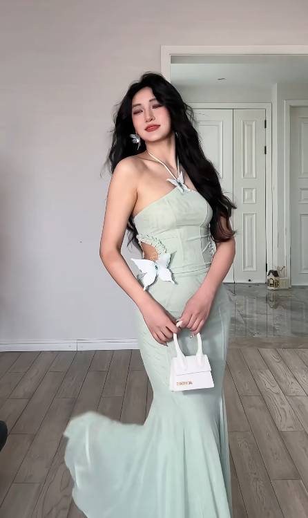 Sexy Chic Mermaid Halter Satin Long Prom Dress, Evening Dress C6199