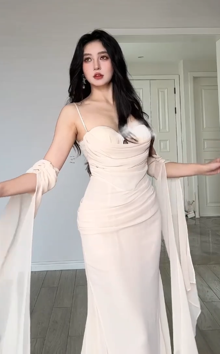 Elegant Mermaid Spaghetti Straps Chiffon Long Prom Dress, Evening Dress C6201