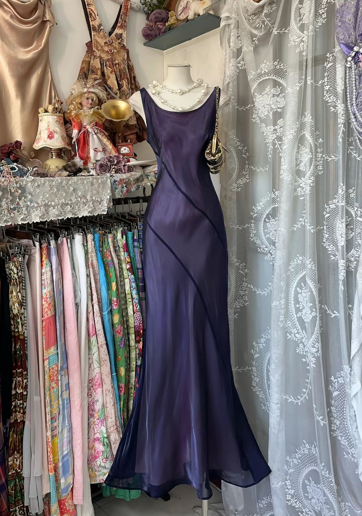 Elegant Mermaid U Neck Satin Chiffon Long Prom Dress, Evening Dress C6249