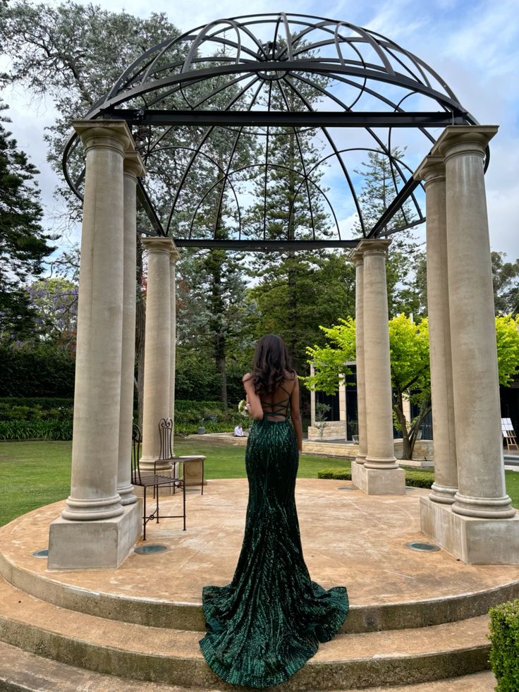 Chic Dark Green Mermaid Spaghetti Straps Satin Sequin Slit Long Prom Dress, Evening Dress C6259