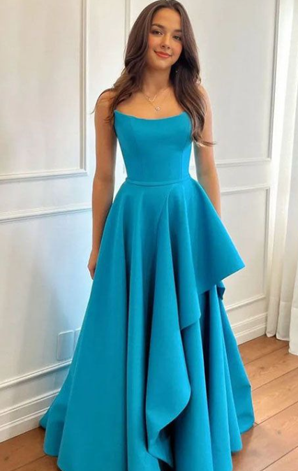 Unique A Line Strapless Satin Long Prom Dress, Evening Dress C6281