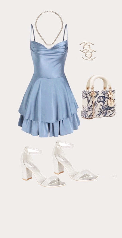 Robe de soirée bleue courte à bretelles, ligne A Simple, tenues de 20e anniversaire, C633