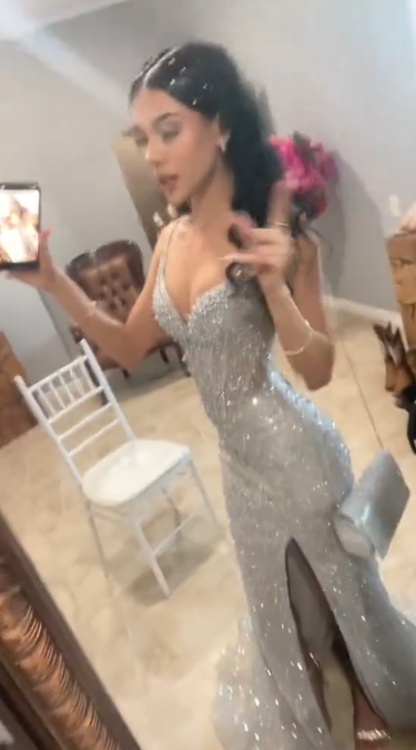 Silver Sparkly Spaghetti Straps Satin Sequin Mermaid Beaded Slit Without Sleeves Long Prom Dress, Evening Dress C6370