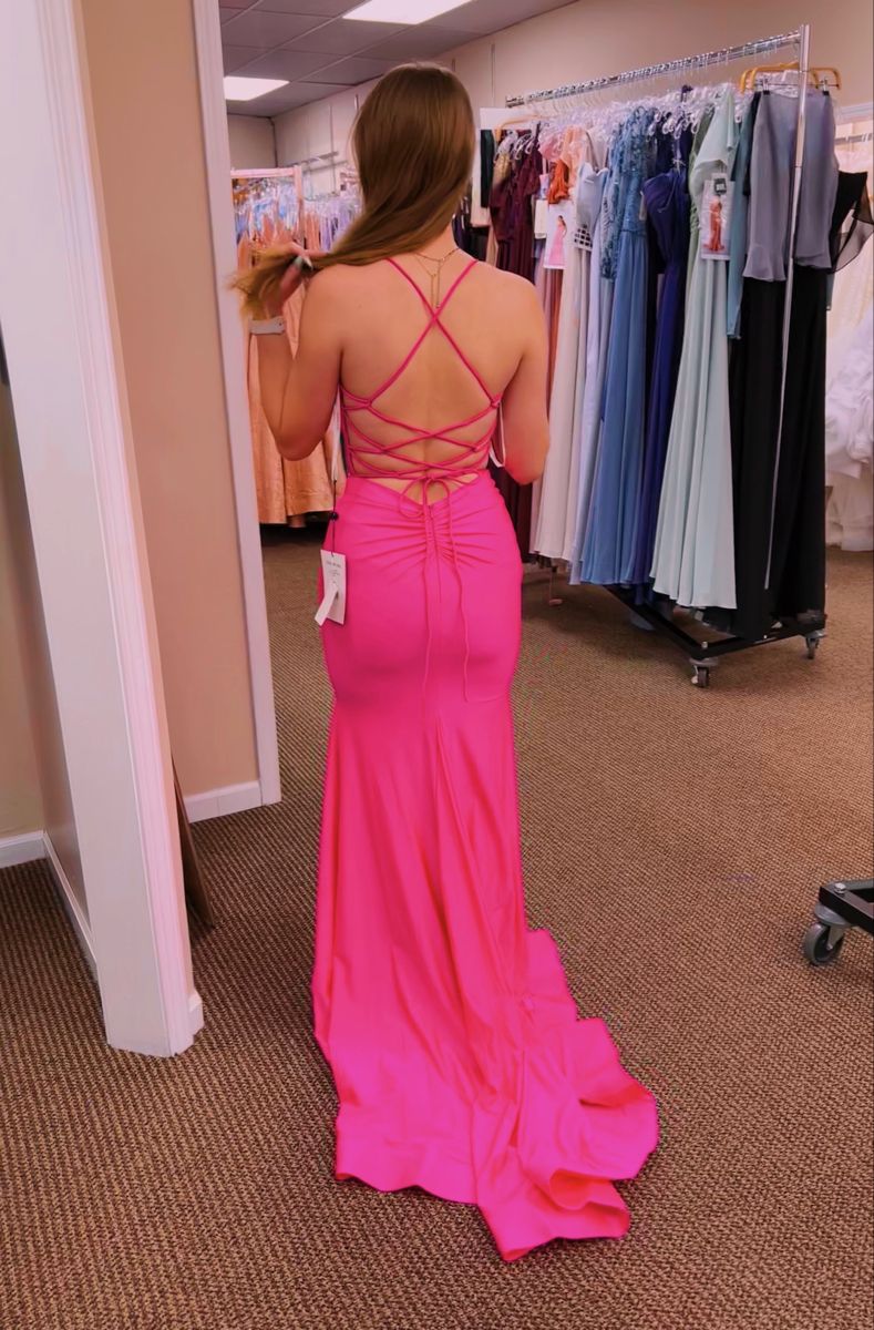 Pretty Mermaid Halter Hot Pink Satin Without Sleeves Long Prom Dress, Evening Dress C6414
