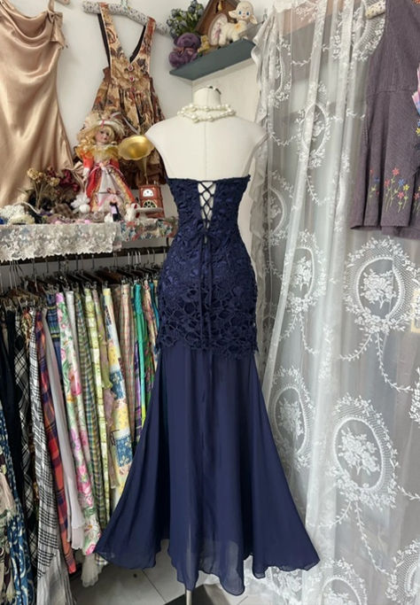 Unique Mermaid Sweetheart Lace Chiffon Beaded Without Sleeves Long Prom Dress, Evening Dress C6487