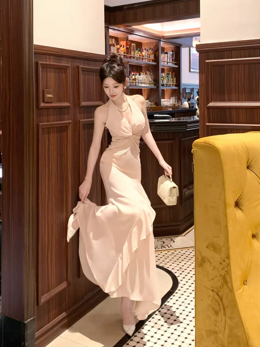 Sexy Bodycon Mermaid Halter Chiffon Without Sleeves Long Prom Dress, Evening Dress C6514