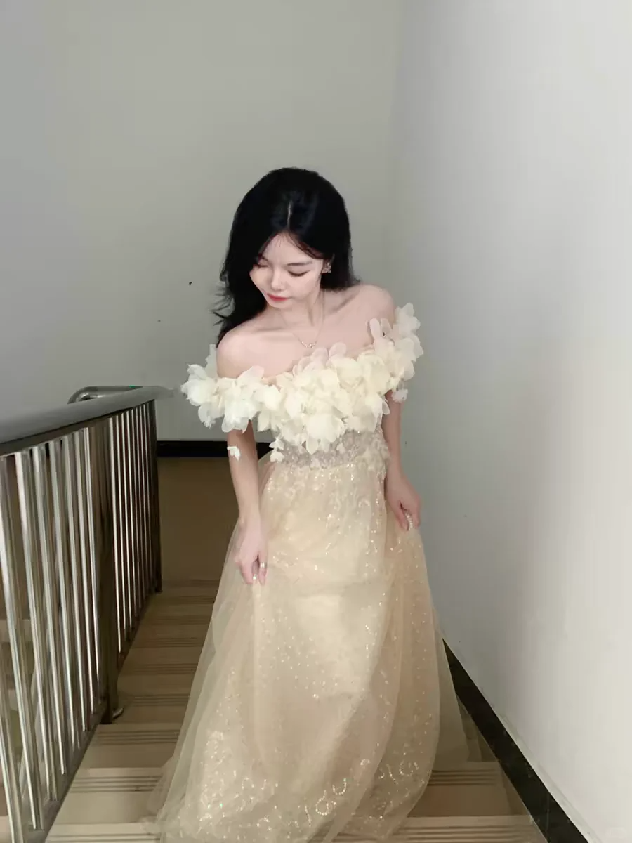 Princess A Line Off The Shoulder Tulle Sequin Without Sleeves Long Prom Dress, Evening Dress C6516