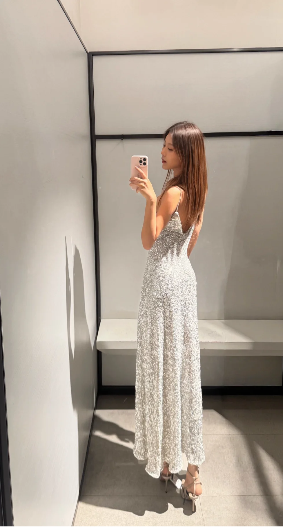 Sparkly Silver Mermaid Spaghetti Straps Sequin Without Sleeves Long Prom Dress, Evening Dress C6518