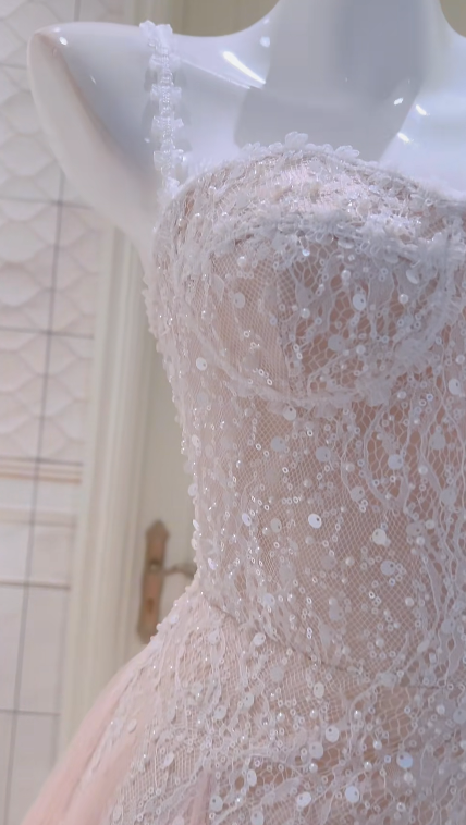 Sweet Style A Line Spaghetti Straps Tulle Sequin Without Sleeves Long Prom Dress, Evening Dress C6523