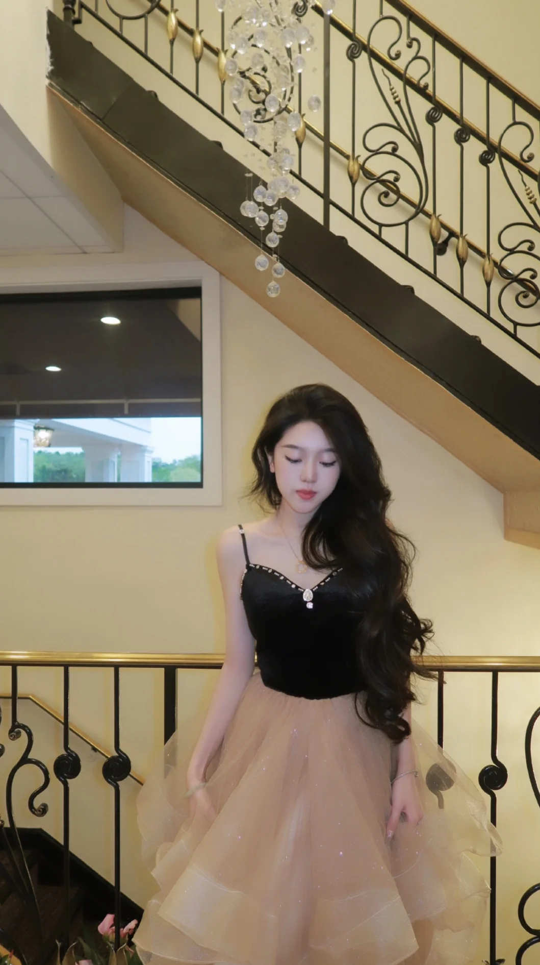 Princess Ball Gown Spaghetti Straps Satin Tulle Sequin Beaded Without Sleeves Long Prom Dress, Evening Dress C6527