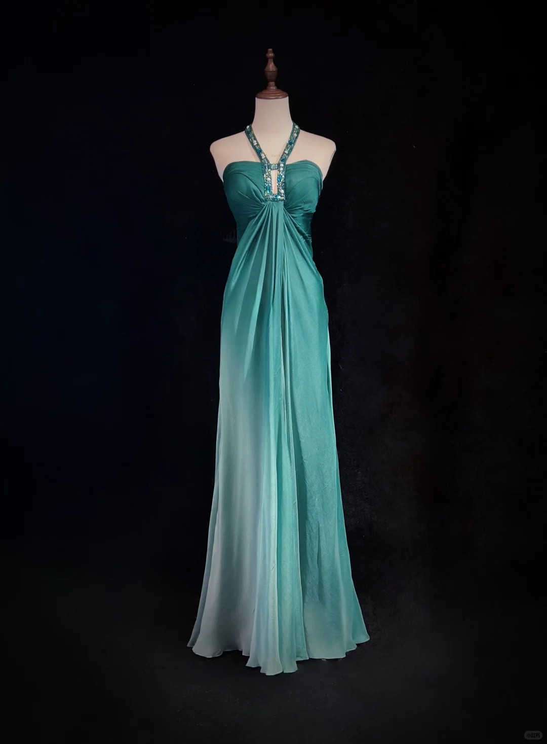 Chic Gradient A Line Halter Chiffon Beaded Without Sleeves Long Prom Dress, Evening Dress C6541