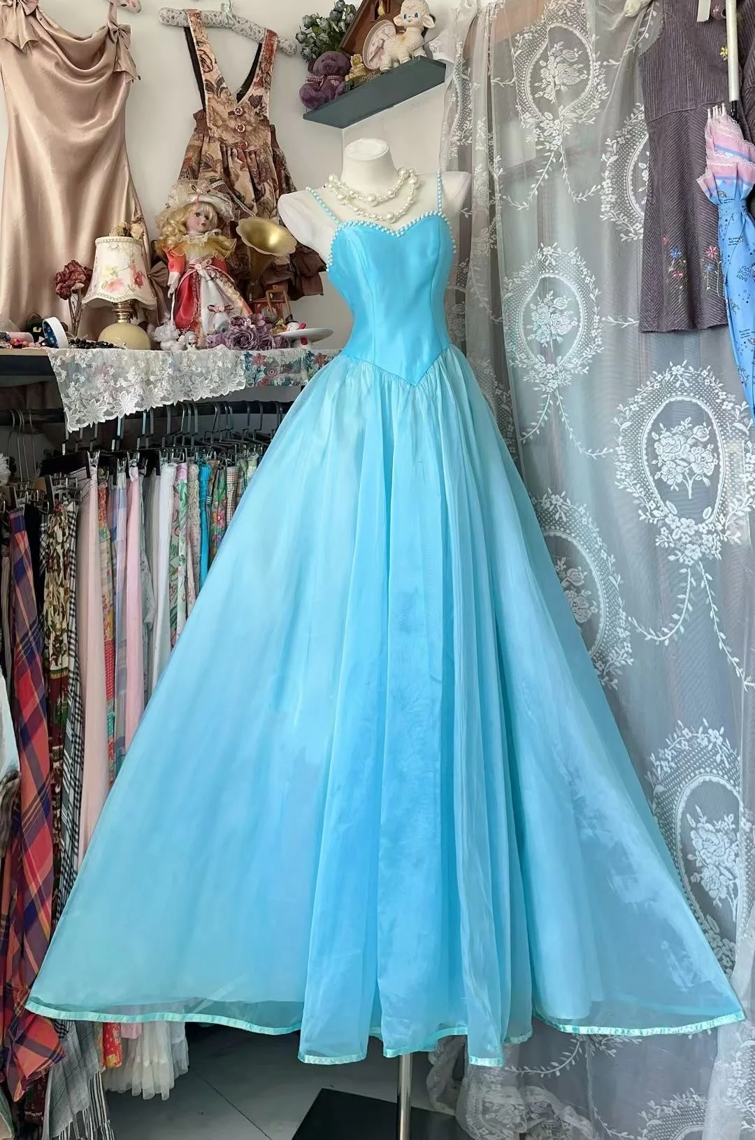 Cute A Line Spaghetti Straps Satin Chiffon Without Sleeves Long Prom Dress, Evening Dress C6564