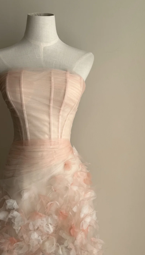 Pretty Mermaid Strapless Tulle Applique Without Sleeves Long Prom Dress, Evening Dress C6585