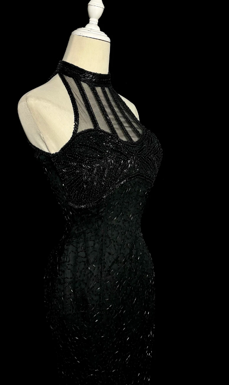 Charming Mermaid Halter Satin Tulle Beaded Without Sleeves Long Prom Dress, Evening Dress C6601