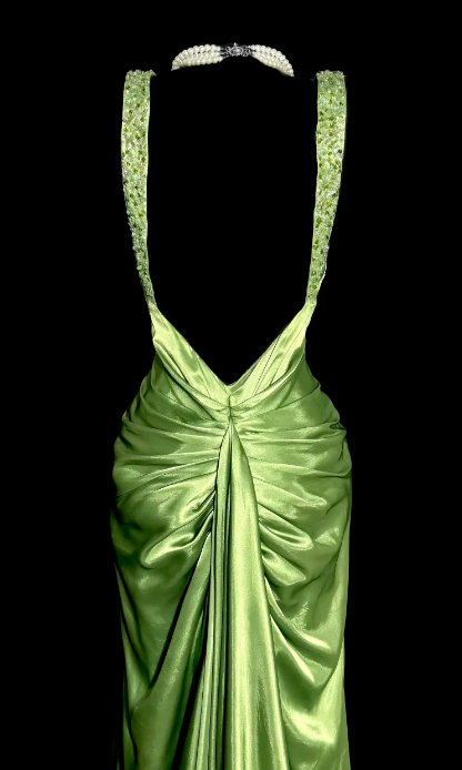 Sexy Green Mermaid V Neck Satin Backless Without Sleeves Long Prom Dress, Evening Dress C6602