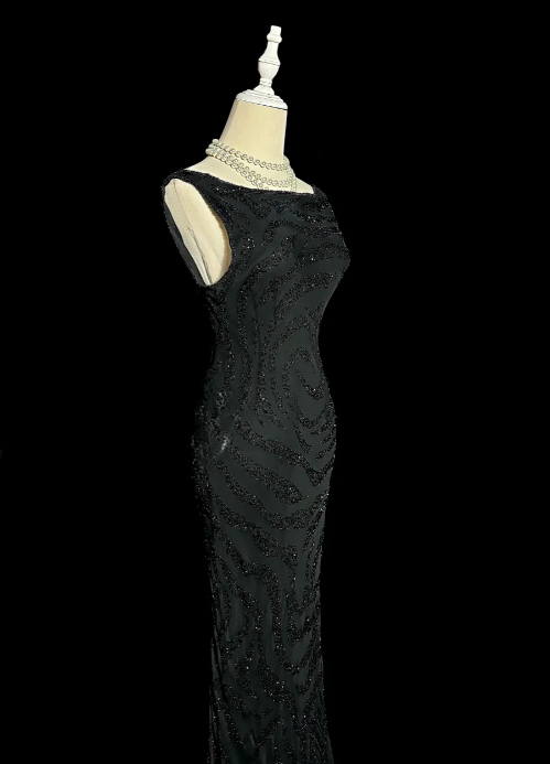 Formal Shiny Mermaid Satin Sequin Beaded Without Sleeves Long Prom Dress, Evening Dress C6605