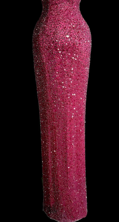 Sparkly Hot Pink Mermaid Halter Sequin Beaded Without Sleeves Long Prom Dress, Evening Dress C6607