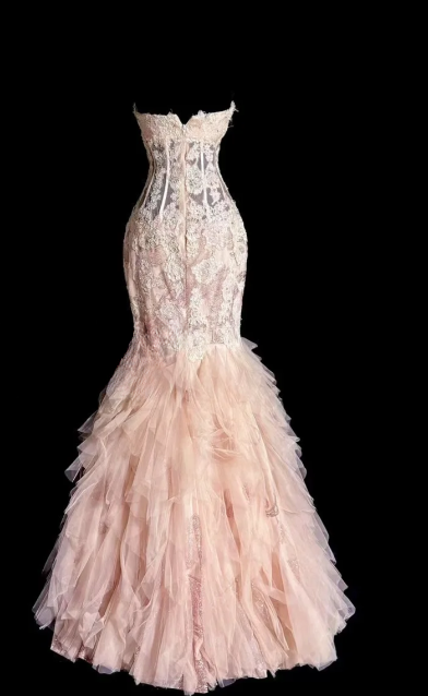 Pretty Sweetheart Mermaid Tulle Lace Without Sleeves Long Prom Dress, Evening Dress C6608