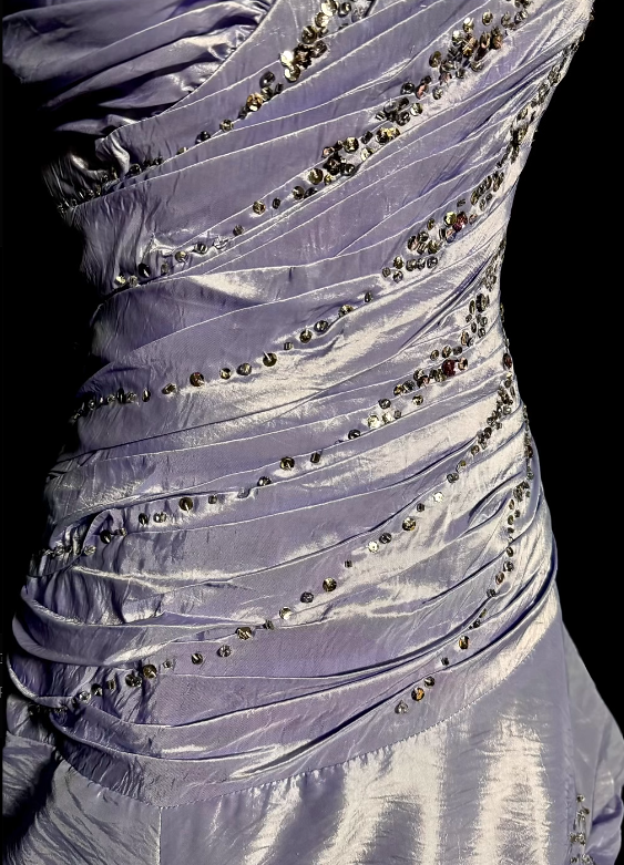 Lilac Ball Gown One Shoulder Satin Beaded Without Sleeves Long Prom Dress, Evening Dress C6642