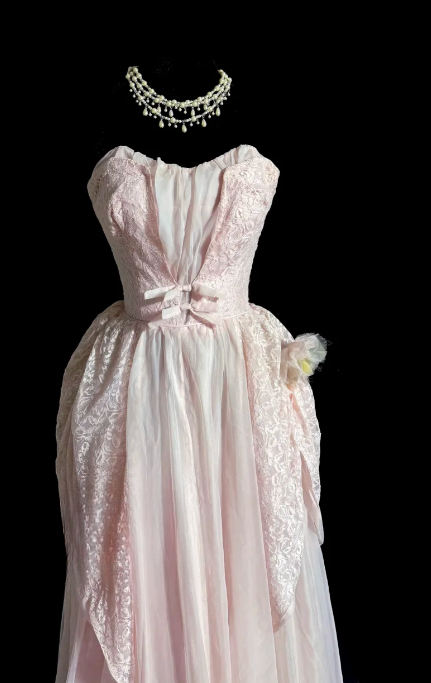 Sweet Ball Gown Pink Strapless Chiffon Lace Without Sleeves Long Prom Dress, Evening Dress C6643