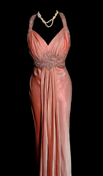 Charming Peach Mermaid V Neck Satin Beaded Without Sleeves Long Prom Dress, Evening Dress C6662