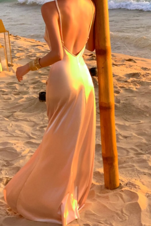 Sexy A Line Spaghetti Straps Satin Backless Without Sleeves Long Prom Dress, Evening Dress C6673