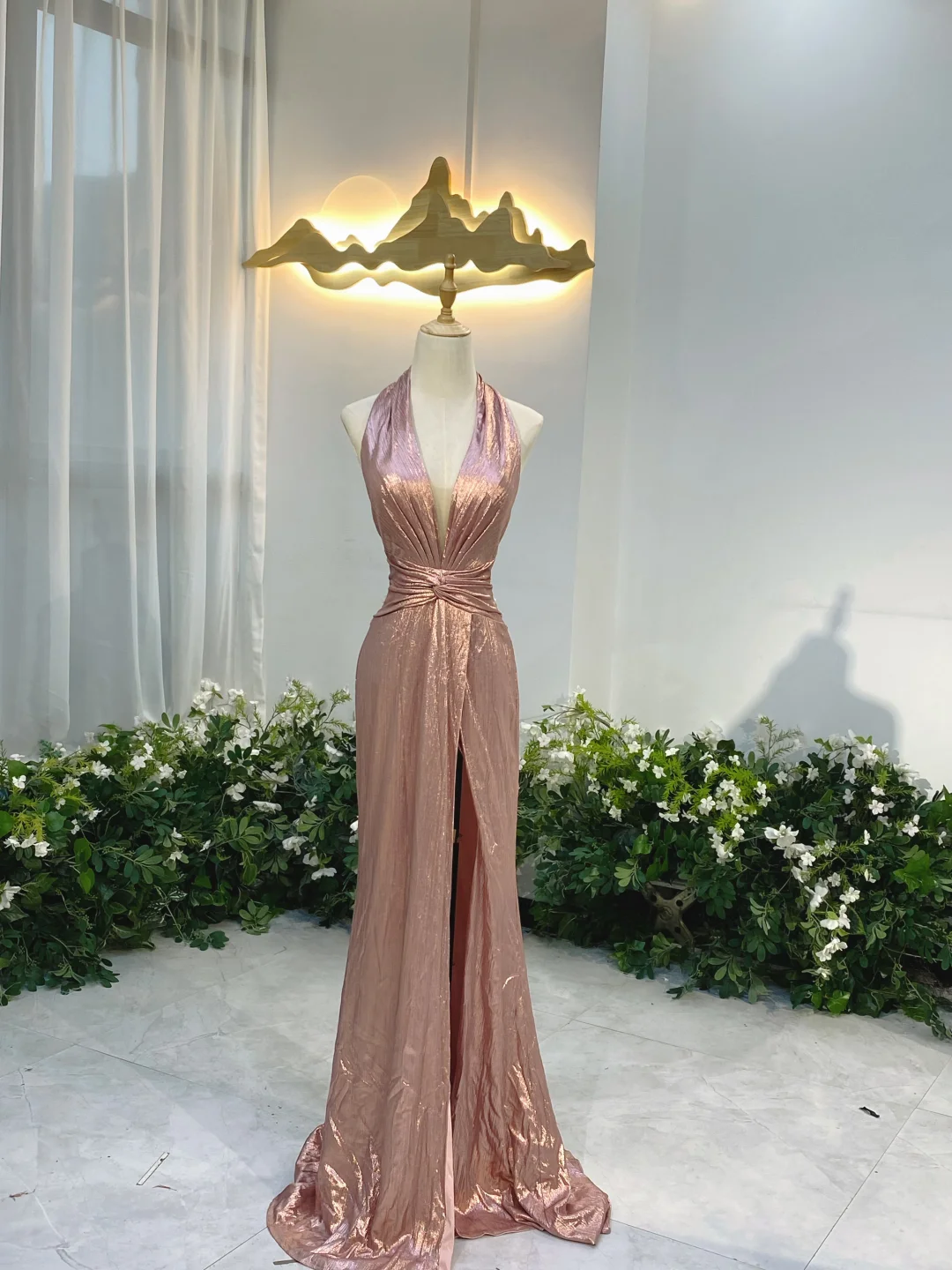 Classy Mermaid Halter Satin Slit Without Sleeves Long Prom Dress, Evening Dress C6678