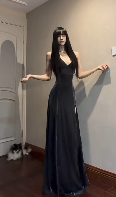 Charming A Line Spaghetti Straps Satin Slit Without Sleeves Long Prom Dress, Evening Dress C6680