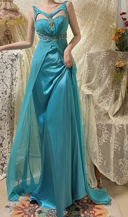 Gorgeous Mermaid Satin Chiffon Sequin Beaded Without Sleeves Long Prom Dress, Evening Dress C6704