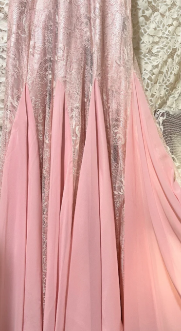 Stunning Pink Mermaid V Neck Chiffon Lace Without Sleeves Long Prom Dress, Evening Dress C6705